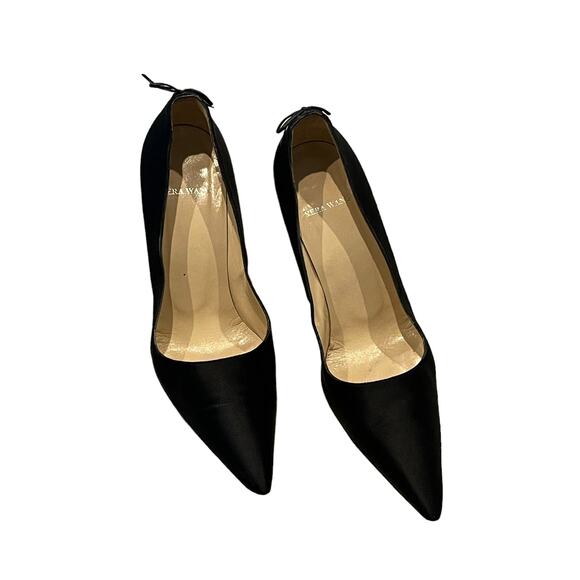 Vera Wang Authentic Lace Up Back Satin Pumps Pointed Toe Black Size 8 - Picture 2 of 9